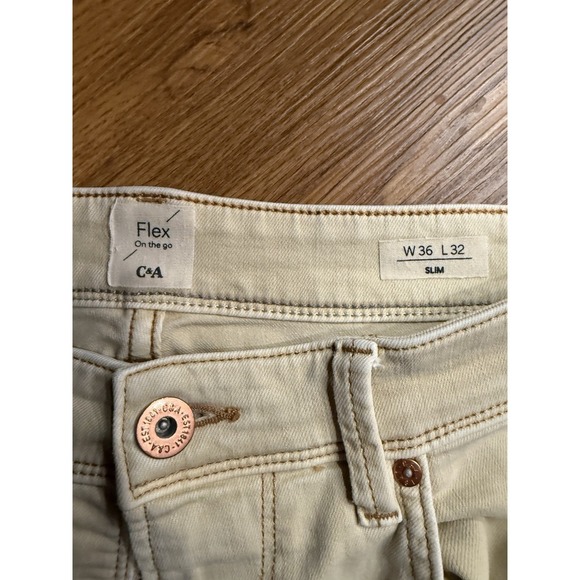 C&A Denim Sz 36x32 Mens Khaki Denim Stretch Pants Slim - Picture 3 of 6